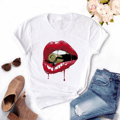 Women Lips Kawaii T-shirt - Overcoming T.R.A.U.M.A.